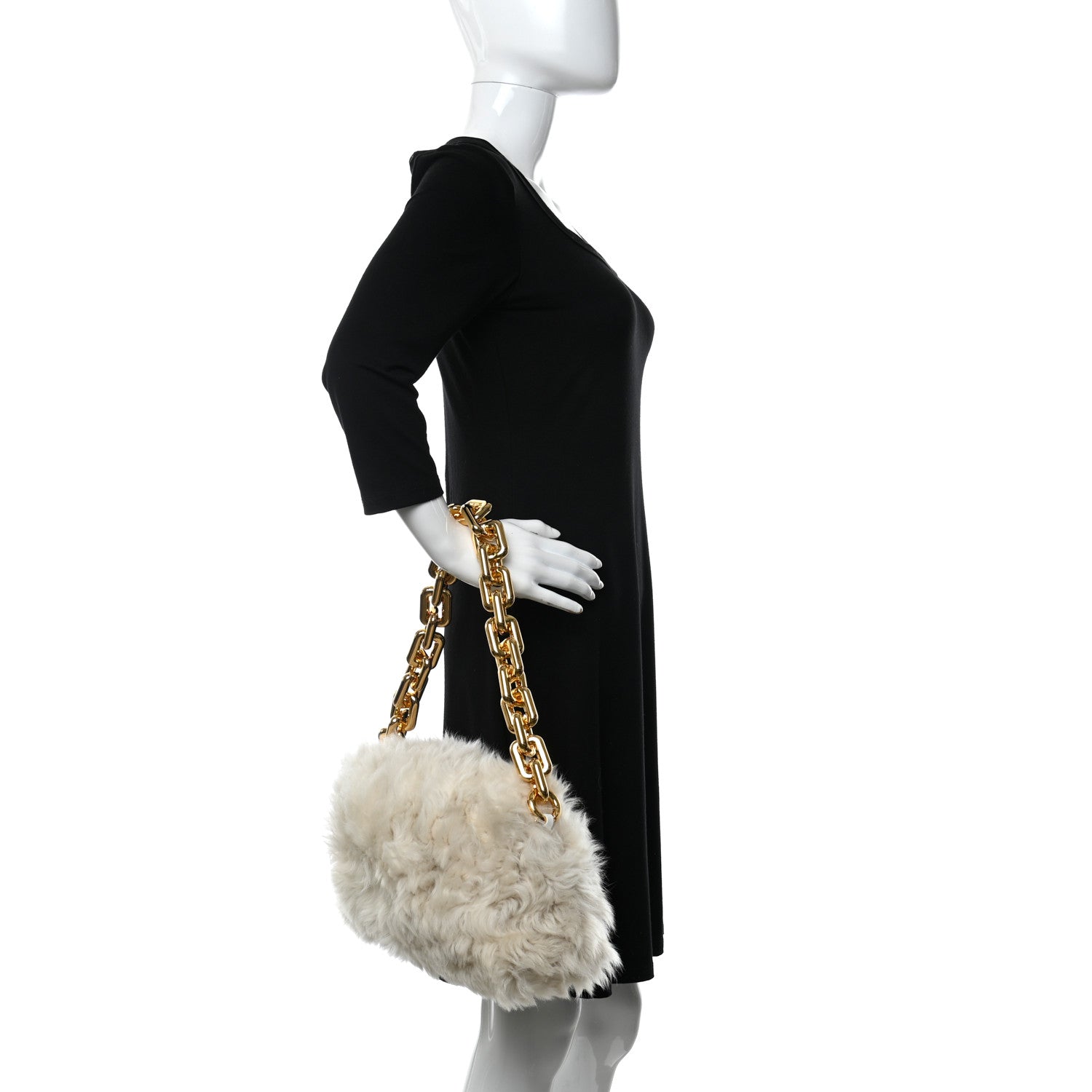 Bottega Veneta Shearling Lambskin The Pouch Chain White 2 of 9