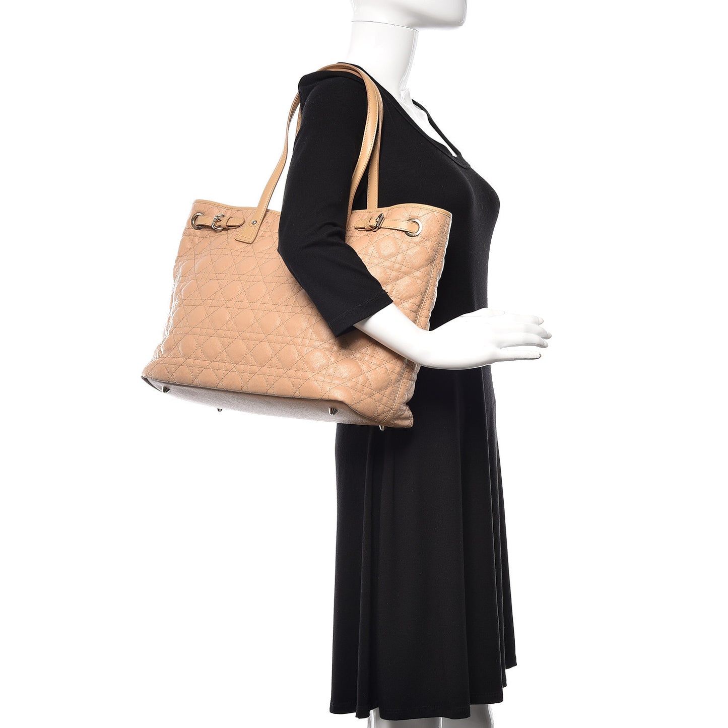 Coated Canvas Cannage Small Panarea Tote Beige