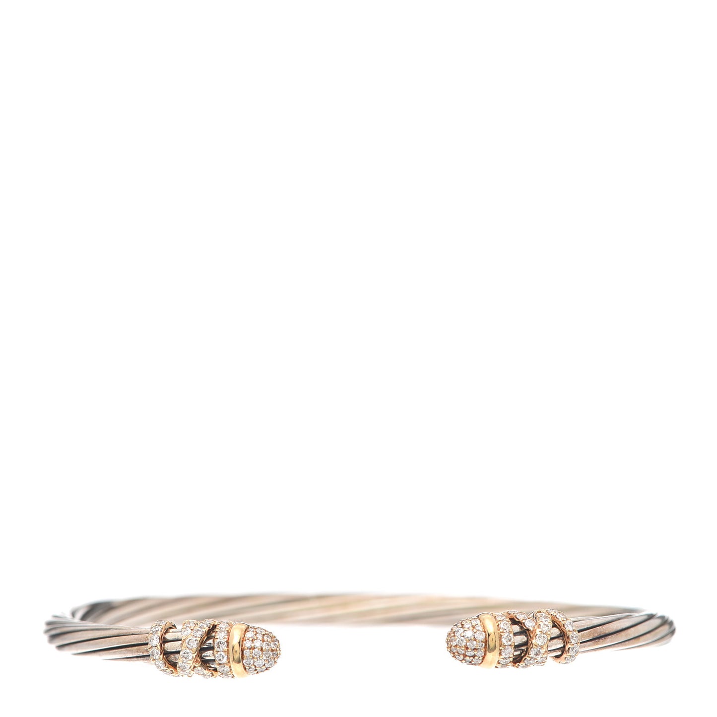 Sterling Silver 18K Yellow Gold Diamond Pave 4mm Helena Cuff Bracelet