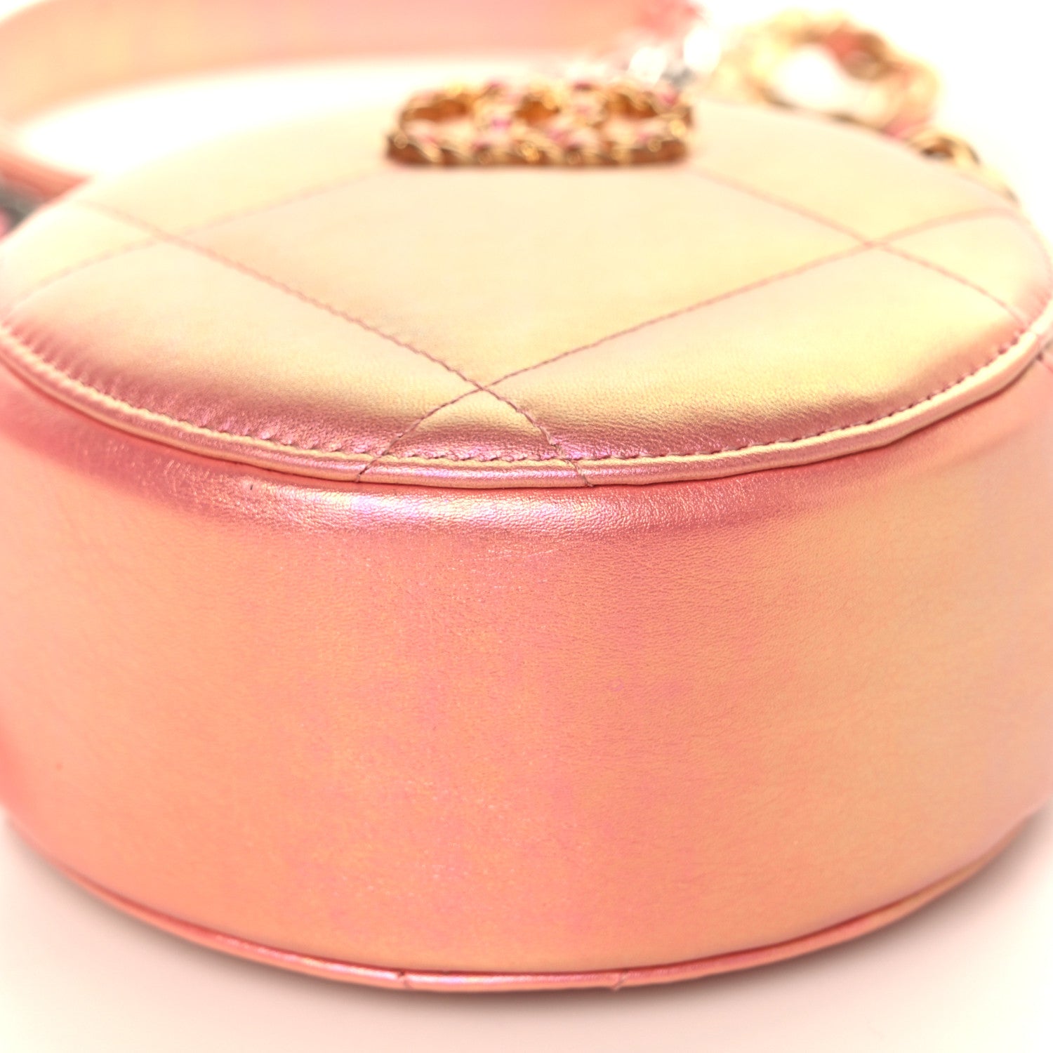 Chanel Iridescent Calfskin Quilted Chanel 19 Round Clutch With Chain Pink 6 of 6