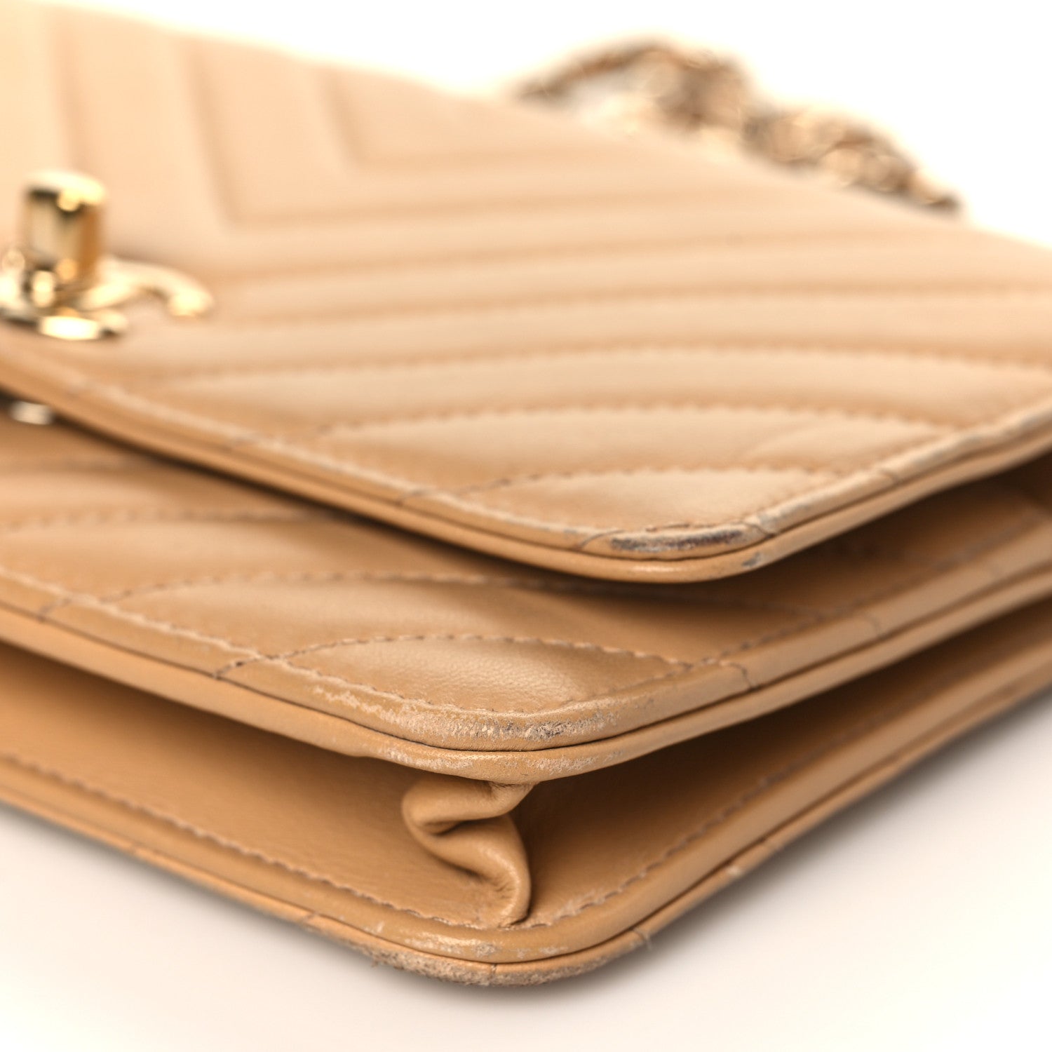 Chanel Lambskin Chevron Quilted Trendy CC Wallet On Chain WOC Beige 9 of 13