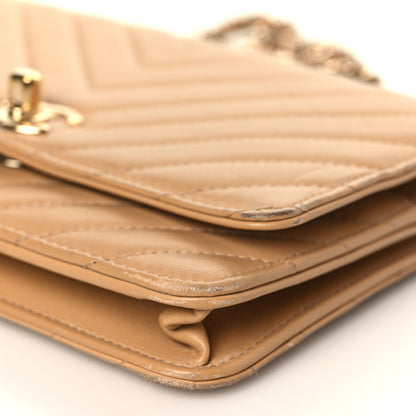 Chanel Lambskin Chevron Quilted Trendy CC Wallet On Chain WOC Beige 9 of 13