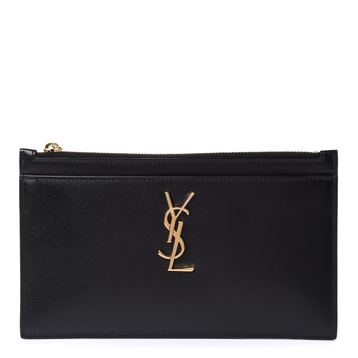 Saint Laurent Smooth Calfskin Monogram Zip Bill Pouch Black 1 of 8