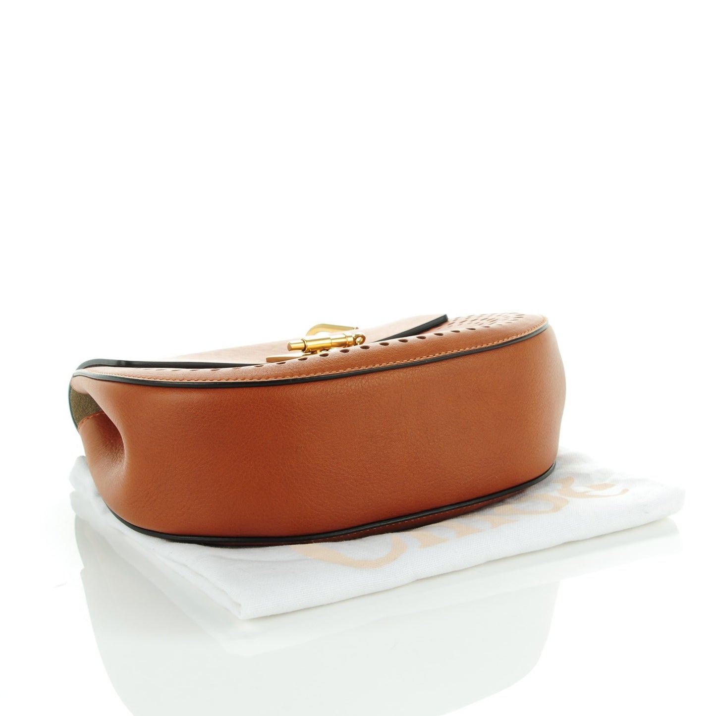 Calfskin Perforated Drew Shoulder Bag Caramel