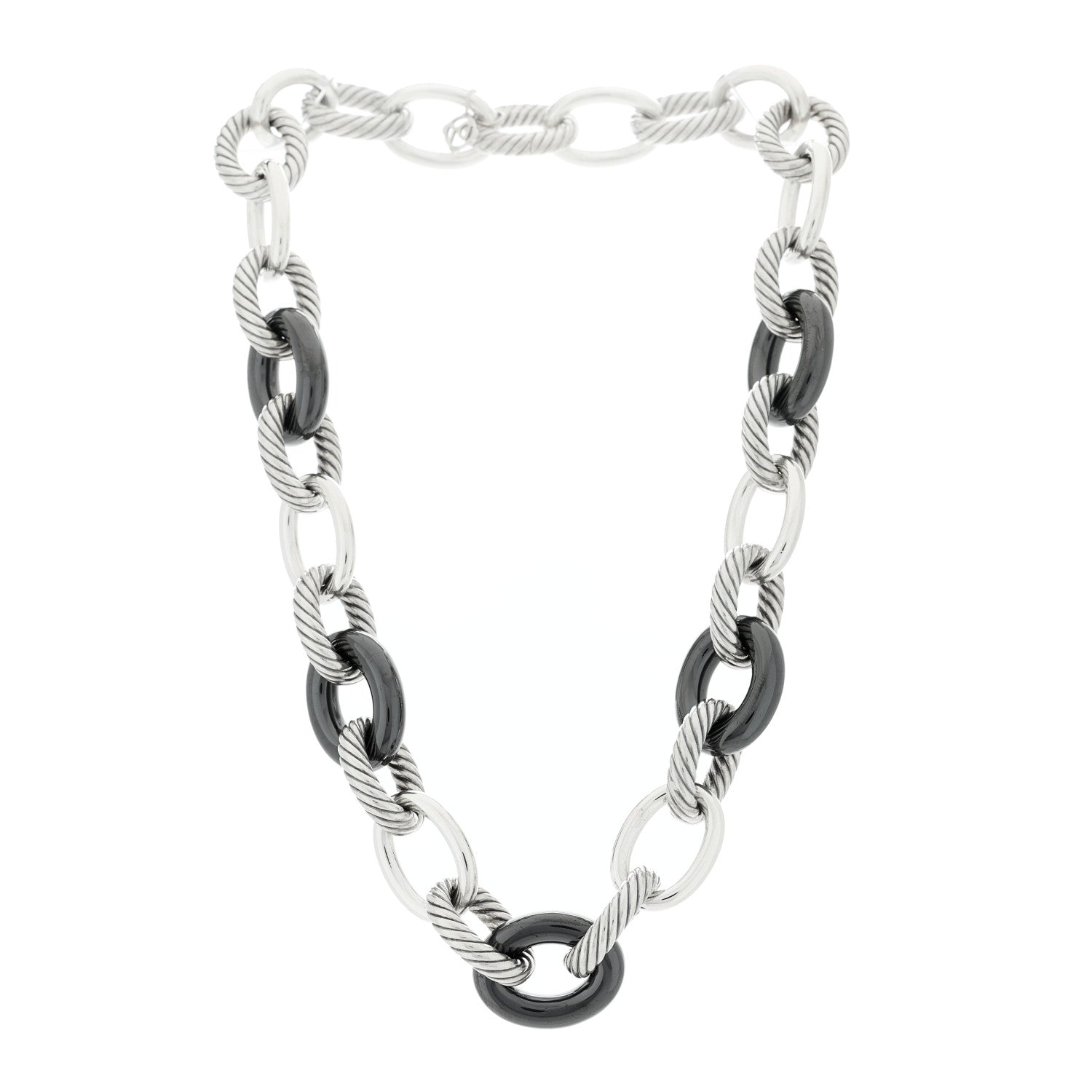 David Yurman Sterling Silver Black Ceramic 18mm Large Oval Link Necklace Black 3 of 4
