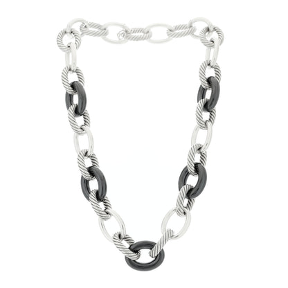 David Yurman Sterling Silver Black Ceramic 18mm Large Oval Link Necklace Black 3 of 4