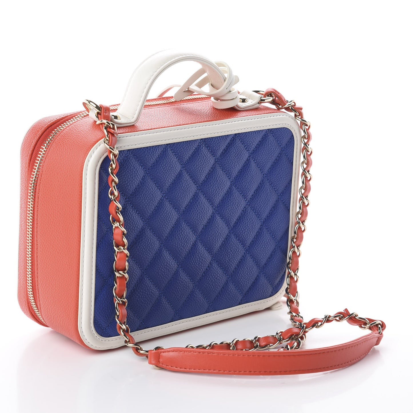 Caviar Quilted Medium CC Filigree Vanity Case Blue White Red