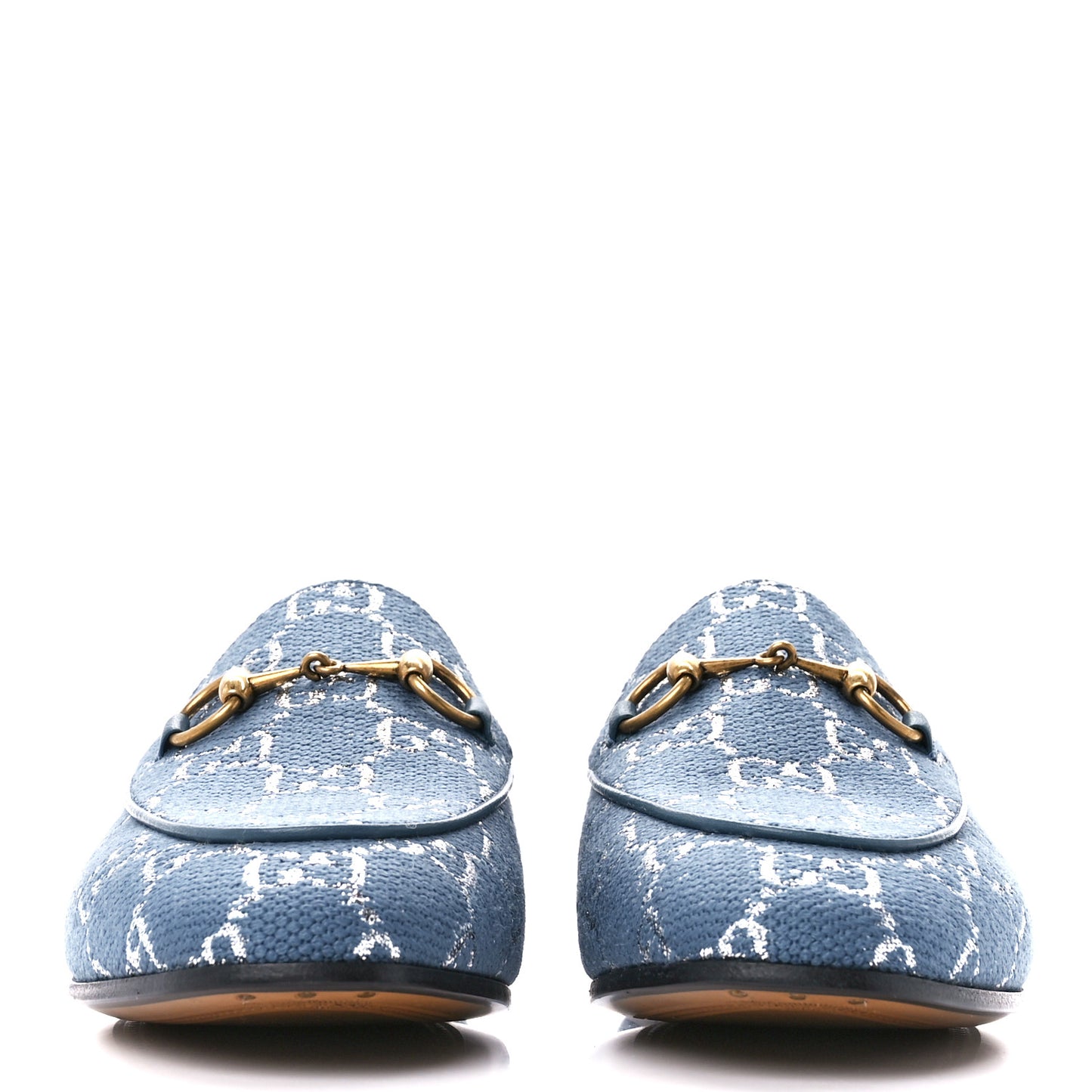 Canvas Lame GG Monogram Horsebit Womens Jordaan Loafers 36 Blue Silver Cornflower Blue