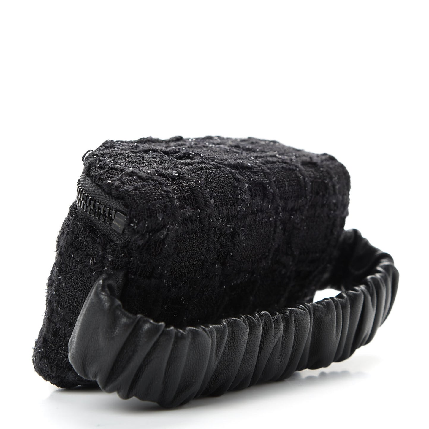 Tweed Lambskin Quilted Arm Coin Purse Black