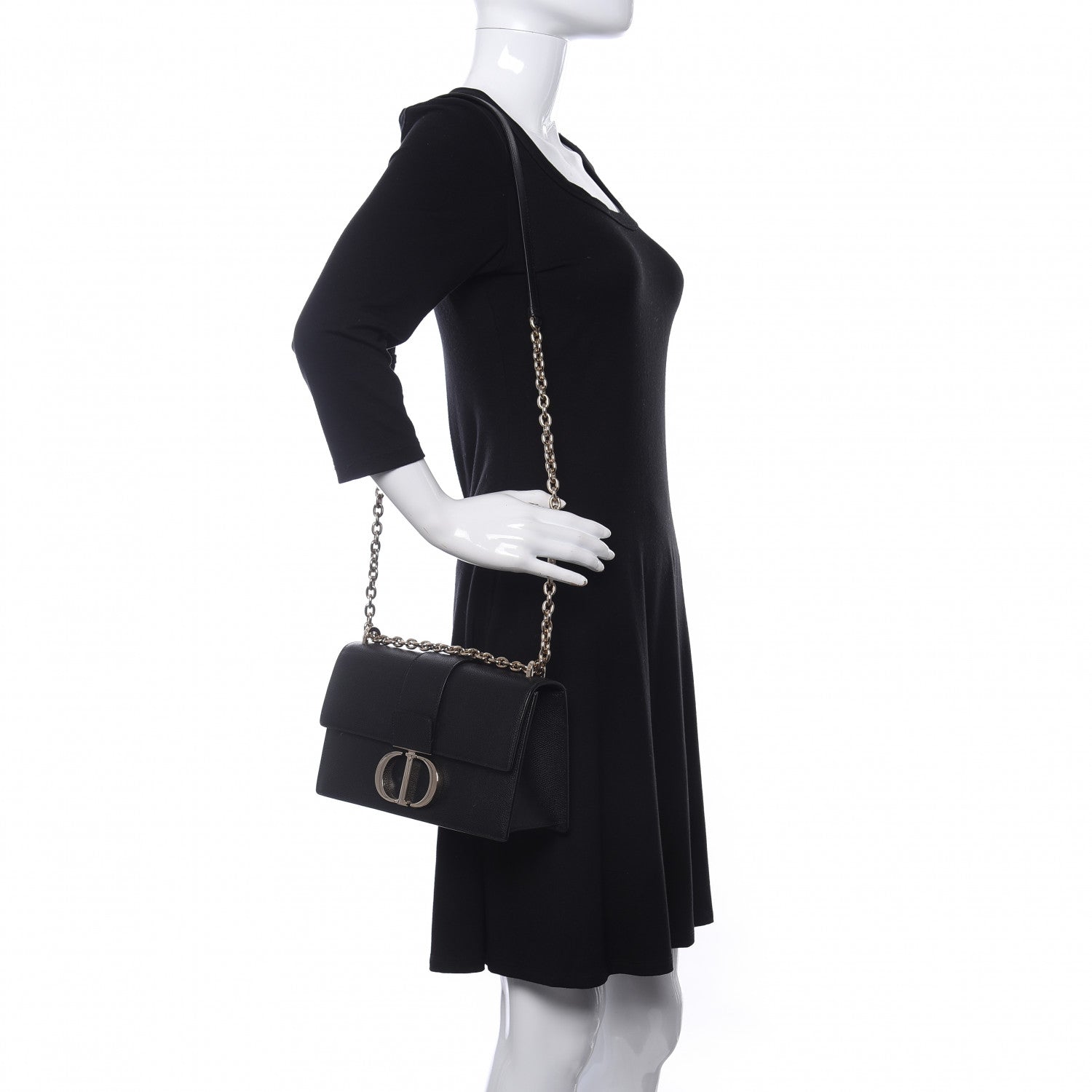 Christian Dior Grained Calfskin Embossed 30 Montaigne Chain Flap Bag Black 2 of 9