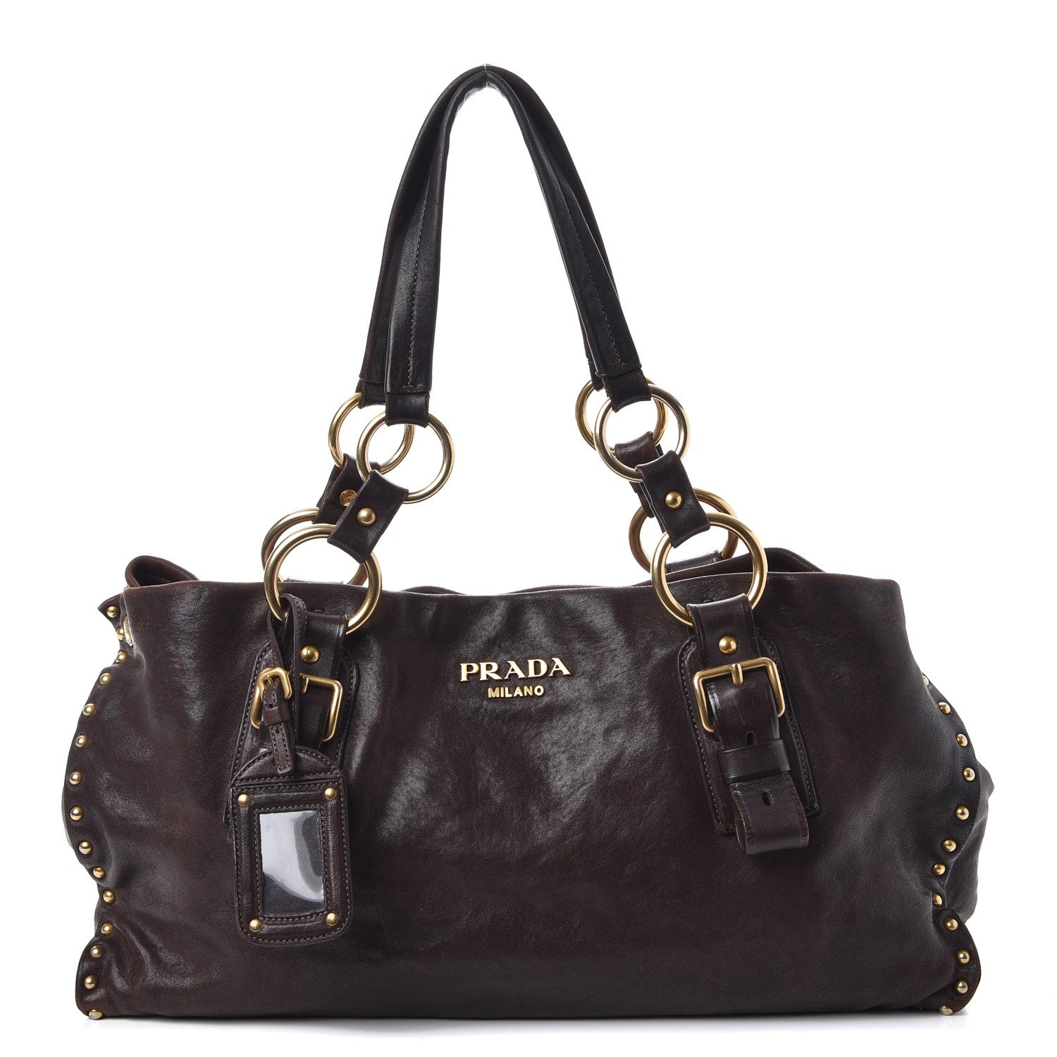 Prada Nappa Studded Aviator Shopping Tote Caffe 1 of 28