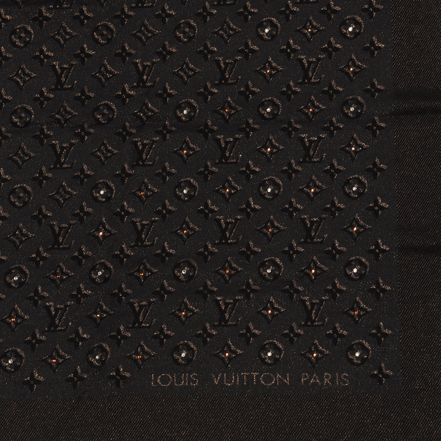 Louis Vuitton Silk Lurex Wool Shiny Monogram Shawl Black 2 of 3