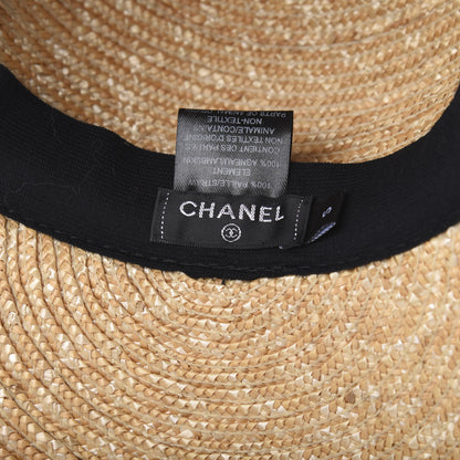 Chanel Straw Lambskin Logo Cap S Beige Black 6 of 7