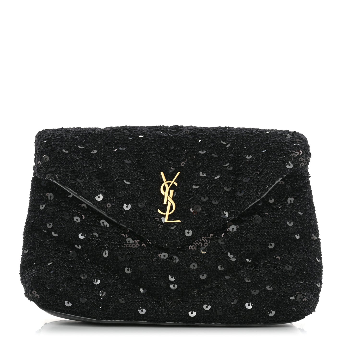 Sequin Monogram Loulou Puffer Pouch Clutch Black