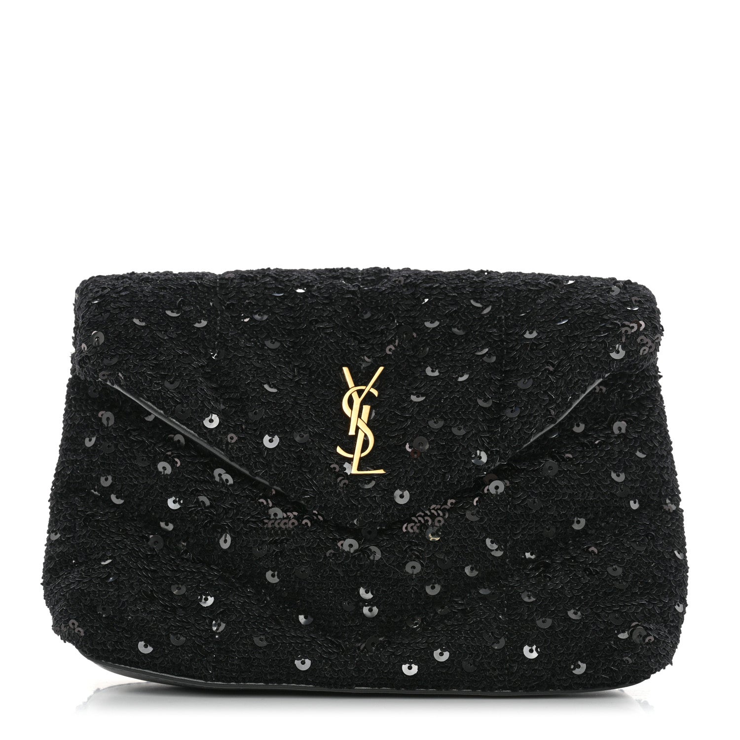 Saint Laurent Sequin Monogram Loulou Puffer Pouch Clutch Black 1 of 10