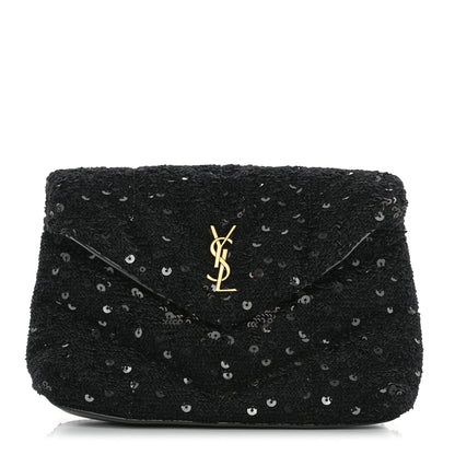 Saint Laurent Sequin Monogram Loulou Puffer Pouch Clutch Black 1 of 10