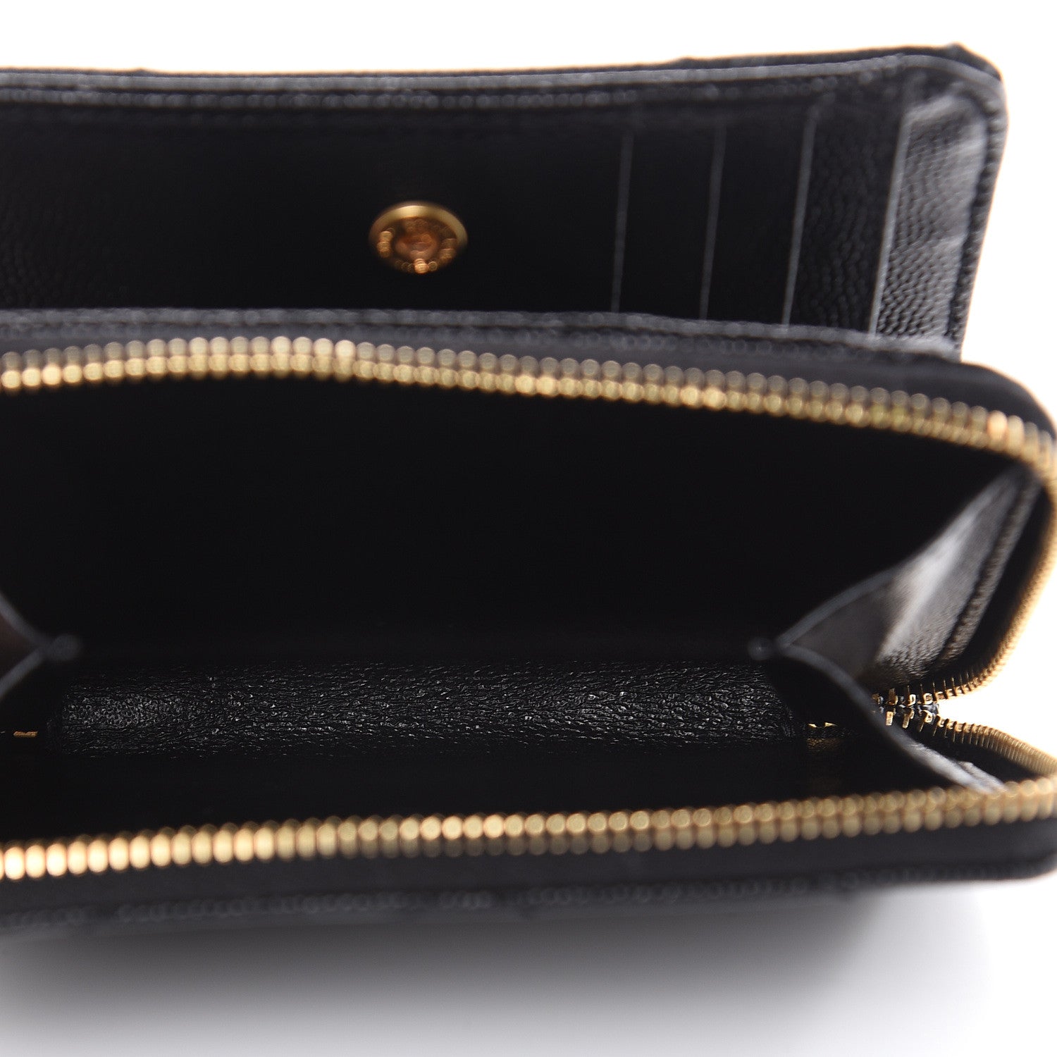 Saint Laurent Grain De Poudre Matelasse Chevron Monogram Compact Zip Around Wallet Black 5 of 6
