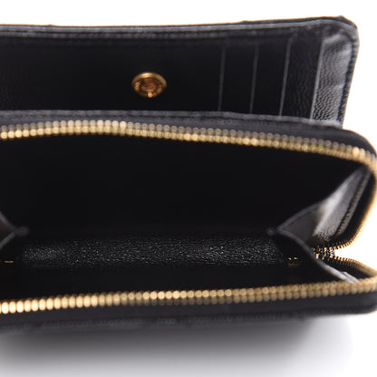Saint Laurent Grain De Poudre Matelasse Chevron Monogram Compact Zip Around Wallet Black 5 of 6