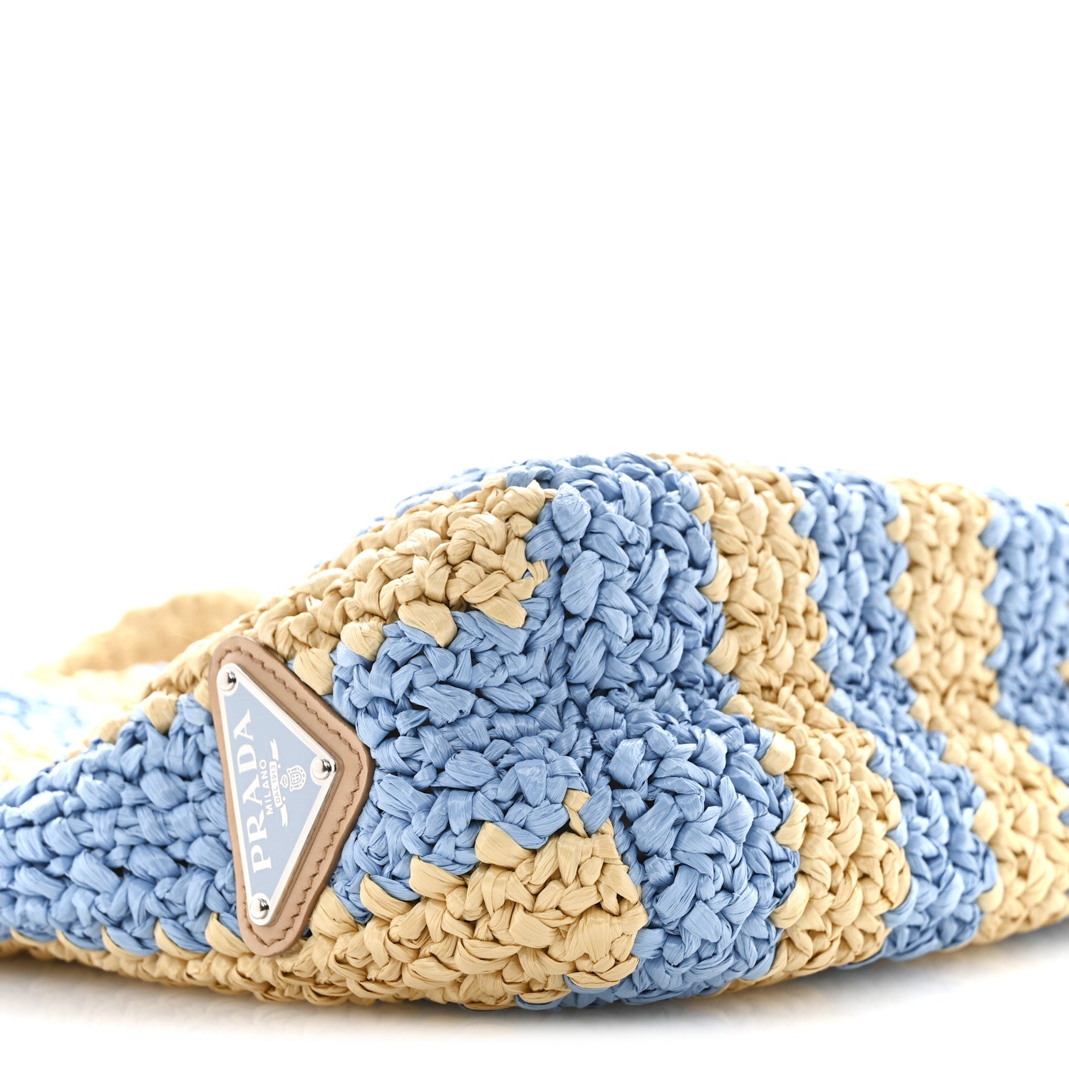 Prada Yarn Raffia Effect Crochet Striped Small Logo Tote Naturale Celeste 8 of 10