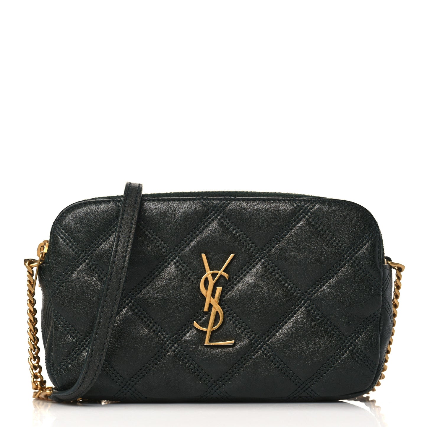 Grained Lambskin Quilted Mini Becky Double Zip Bag Dark Green
