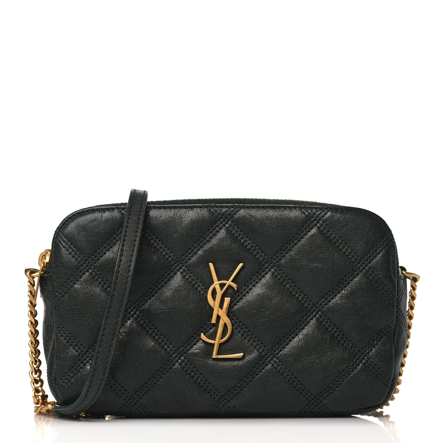 Saint Laurent Grained Lambskin Quilted Mini Becky Double Zip Bag Dark Green 1 of 11