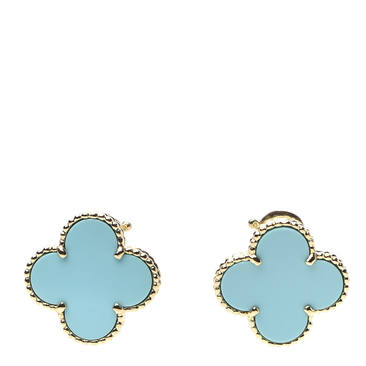 Van Cleef & Arpels 18K Yellow Gold Turquoise Magic Alhambra Earrings 1 of 6