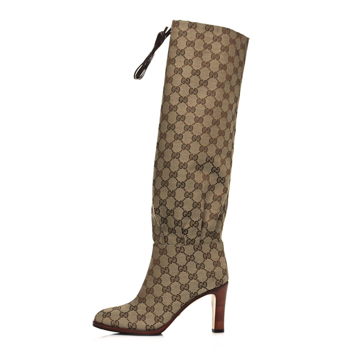 Monogram Lisa Mid Heel Boots 37 Beige Ebony