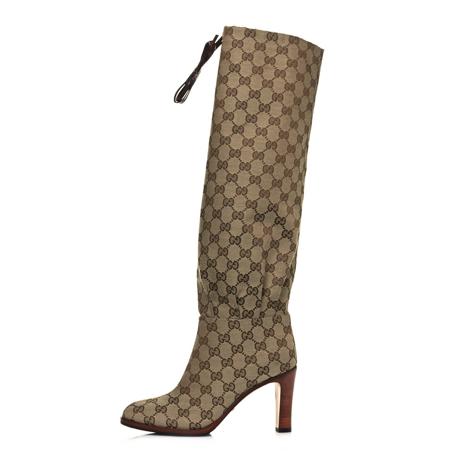 Gucci Monogram Lisa Mid Heel Boots 37 Beige Ebony 1 of 7