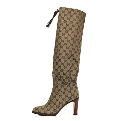 Gucci Monogram Lisa Mid Heel Boots 37 Beige Ebony 1 of 7