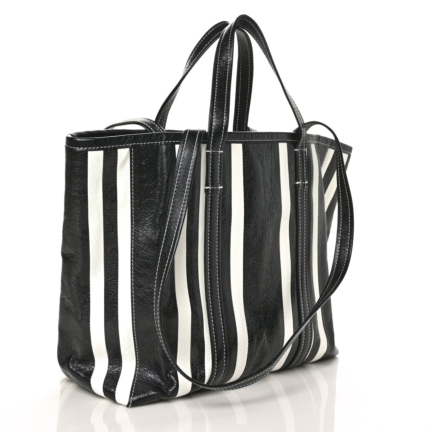 Agneau Arena Striped Patchwork Large Barbes East West Shopper Black White