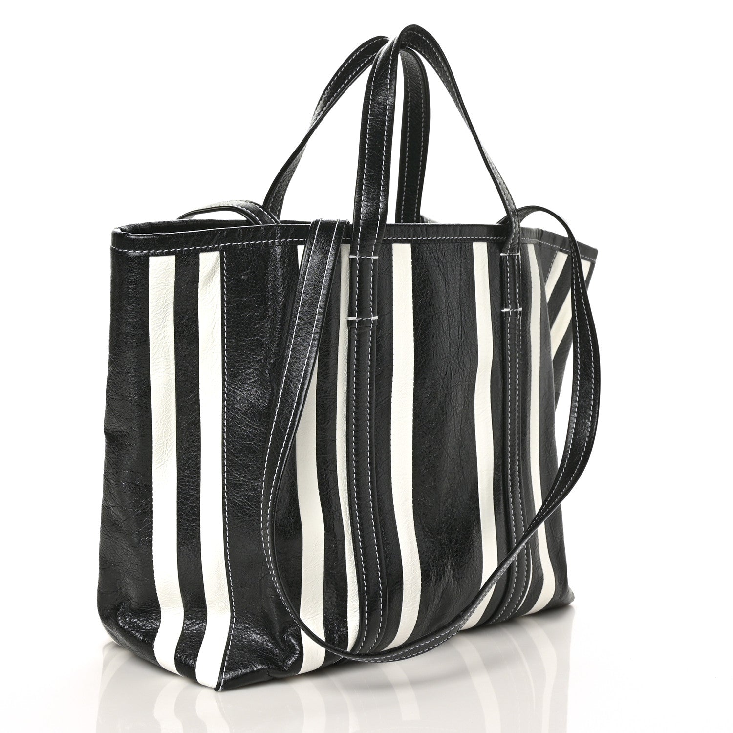 Balenciaga Agneau Arena Striped Patchwork Large Barbes East West Shopper Black White 2 of 5