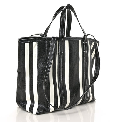 Balenciaga Agneau Arena Striped Patchwork Large Barbes East West Shopper Black White 2 of 5