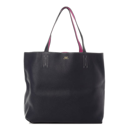 Hermes Taurillon Clemence Double Sens 36 Reversible Tote Bleu Nuit Magnolia 1 of 17