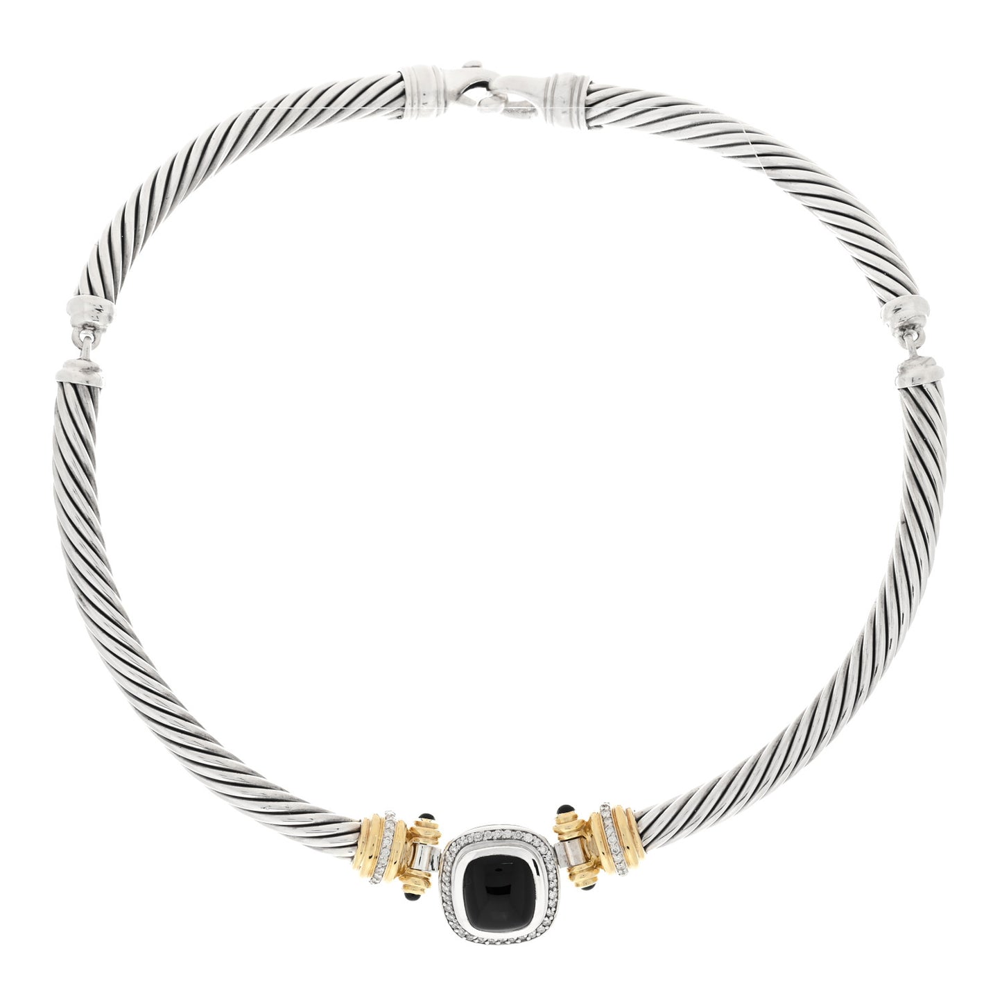 Sterling Silver 18K Yellow Gold Diamond Black Onyx 7mm Albion Cable Choker Necklace