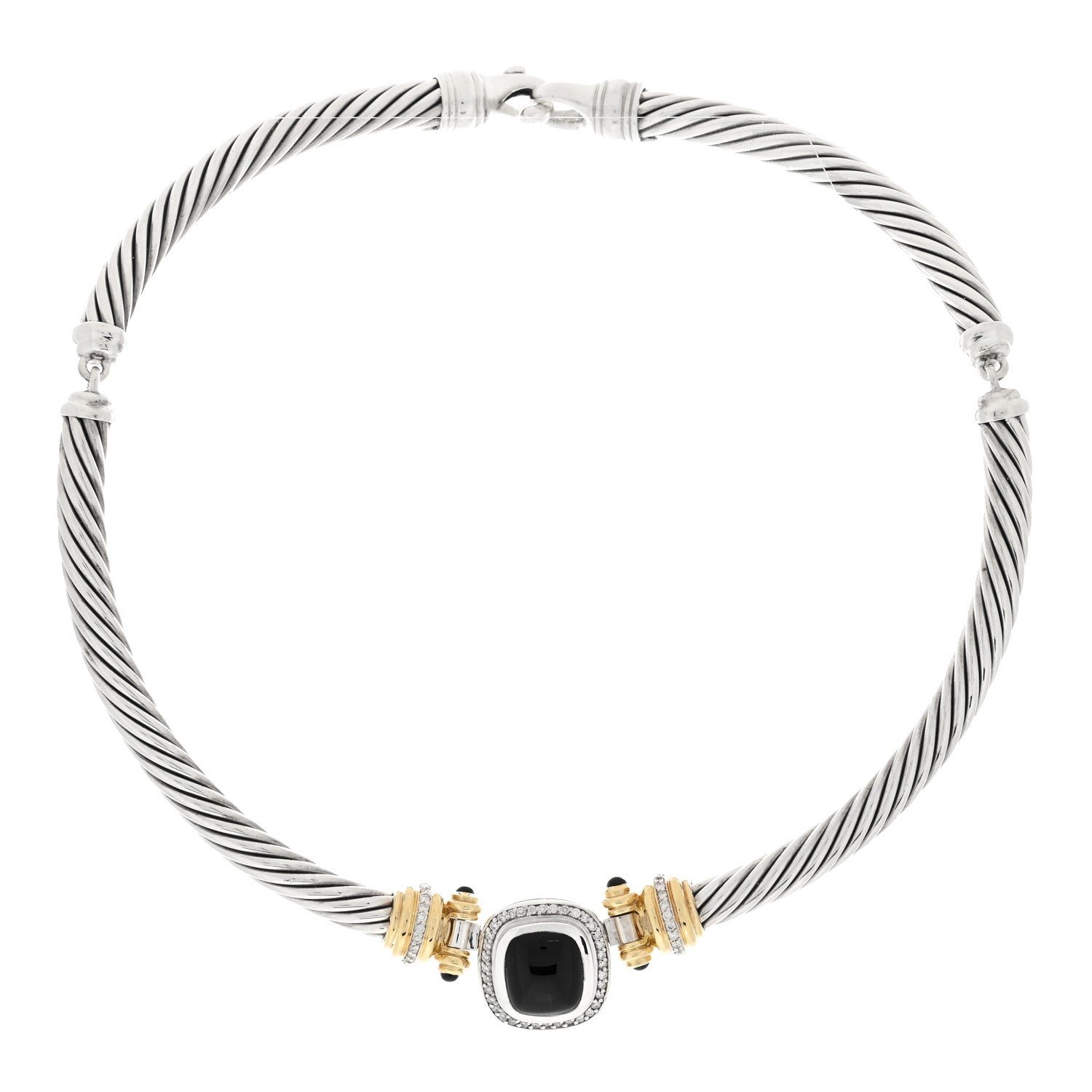 David Yurman Sterling Silver 18K Yellow Gold Diamond Black Onyx 7mm Albion Cable Choker Necklace 1 of 3