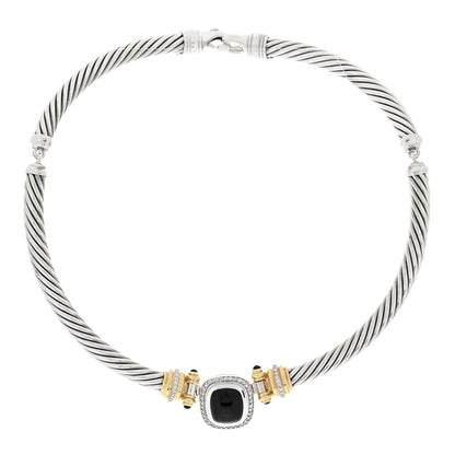 David Yurman Sterling Silver 18K Yellow Gold Diamond Black Onyx 7mm Albion Cable Choker Necklace 1 of 3