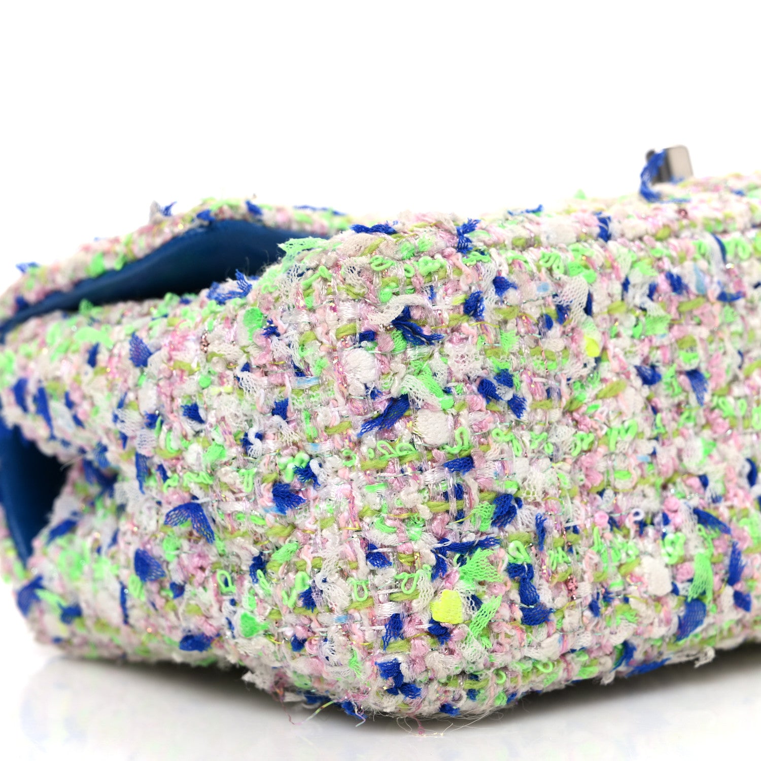 Chanel Tweed Quilted Mini Rectangular Flap White Blue Green 9 of 10
