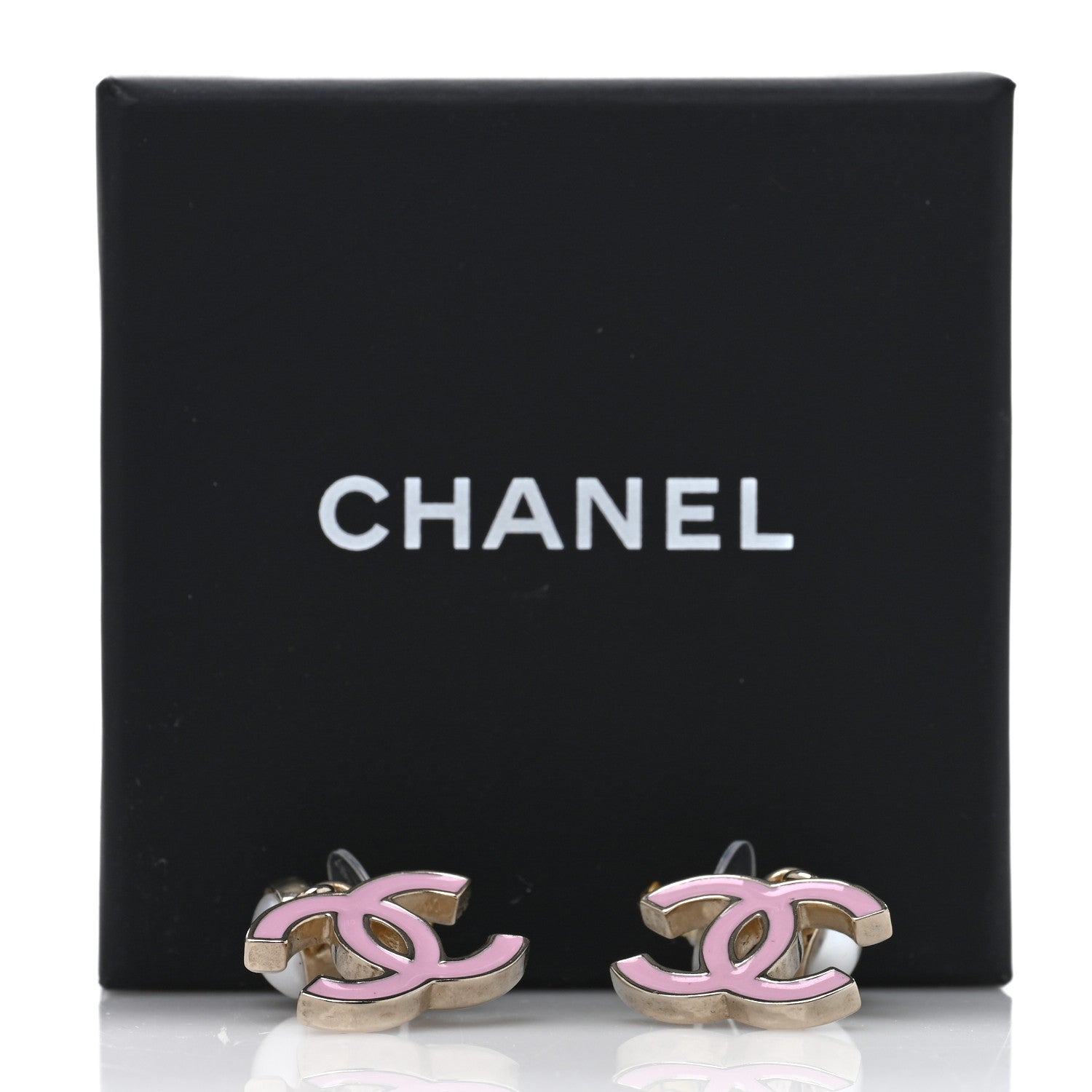Chanel Pearl Enamel CC Drop Earrings Pink 5 of 5