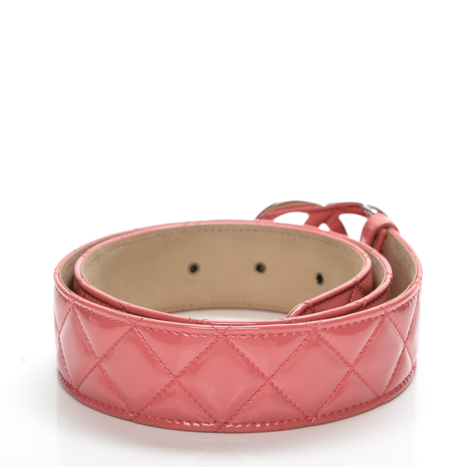Chanel Patent Quilted CC Logo Wide Belt 80 32 Pink 3 of 7