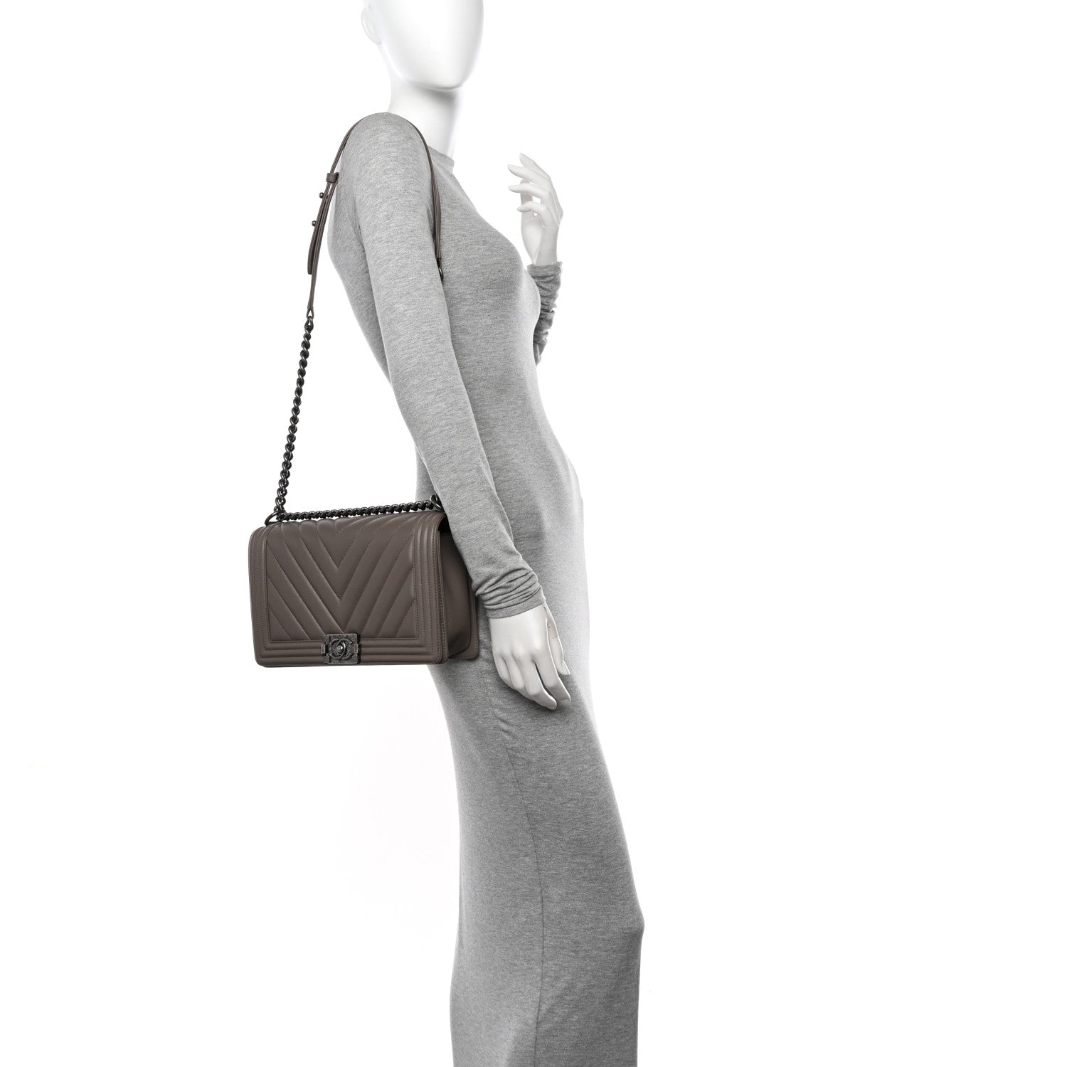 Chanel Lambskin Chevron Medium Boy Flap Taupe 2 of 11