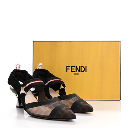Fendi Technical Mesh FF Colibri 55mm Slingback Pumps 36 Tobacco Moro 15 of 15