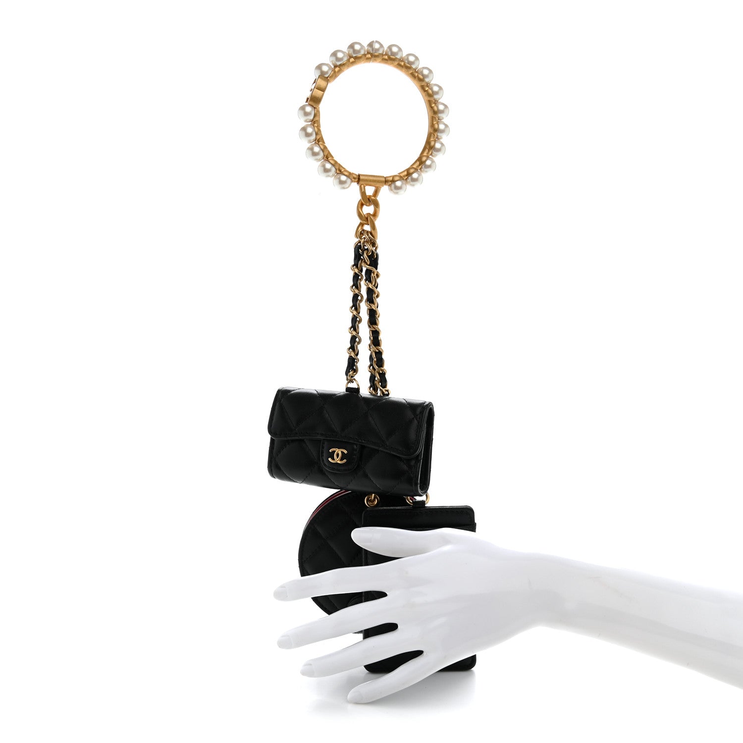 Chanel Pearl Lambskin Pearl Crown CC Wristlet Multi Pouches Black 2 of 8