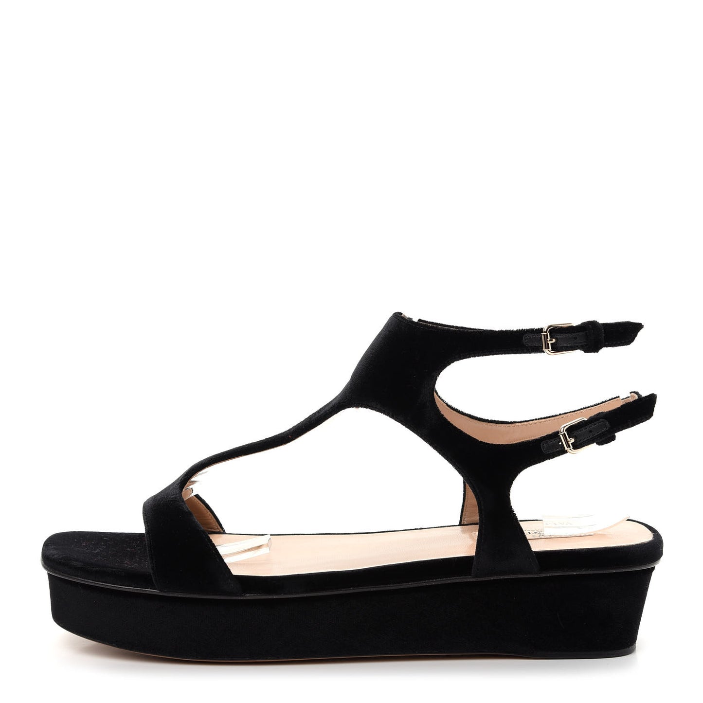 Velvet Flat Platform Sandals 39 Black
