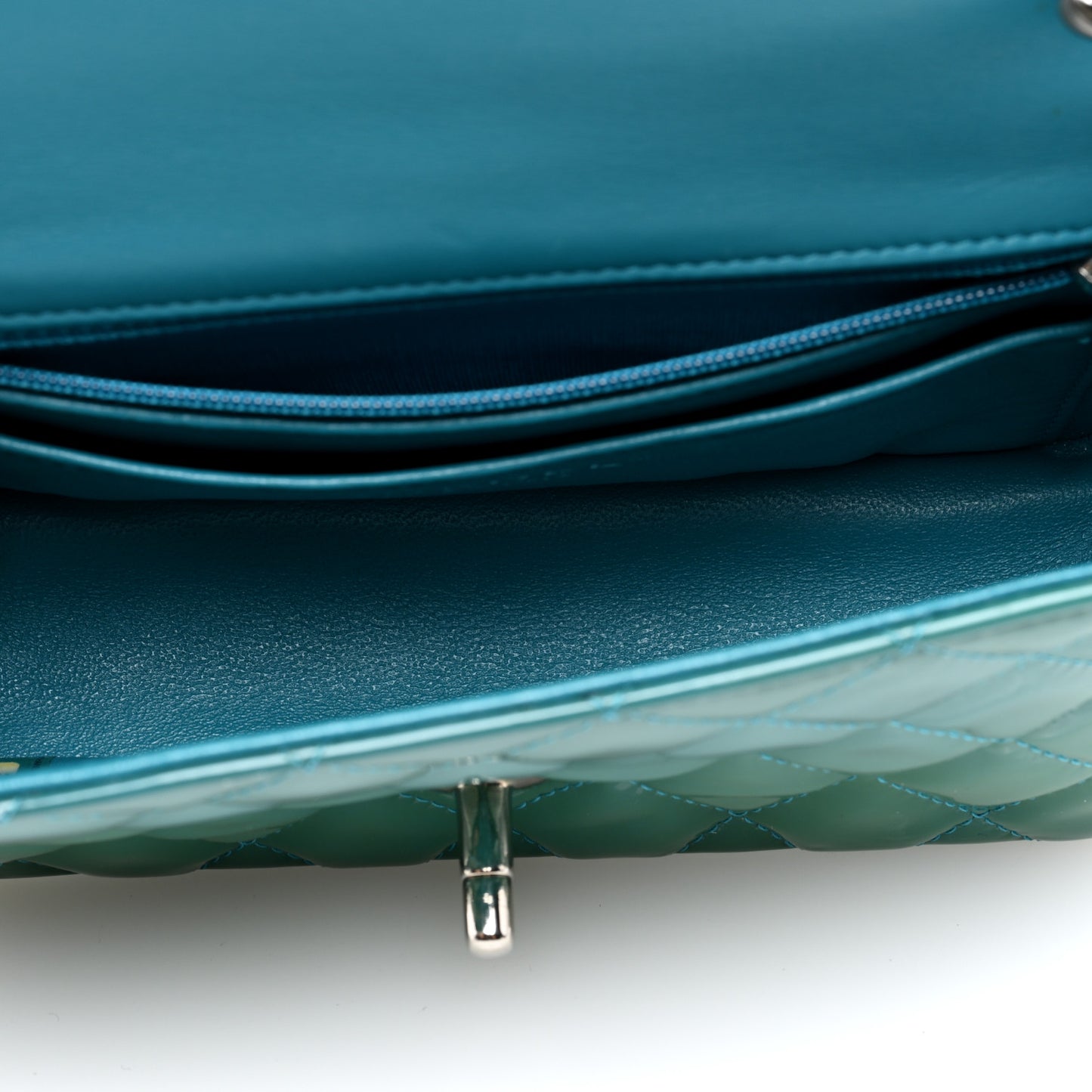 Patent Calfskin Quilted Mini Rectangular Flap Green