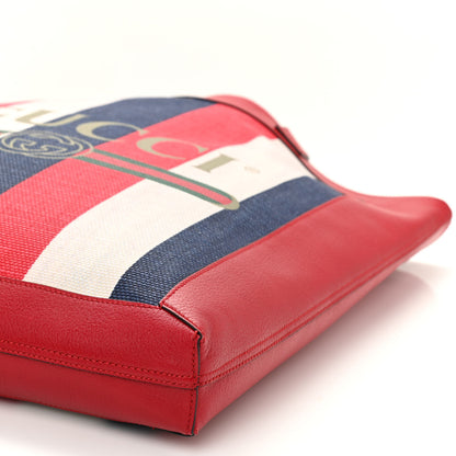 Gucci Canvas Calfskin Sylvie Stripe Logo Mens Tote Red White Blue 10 of 10