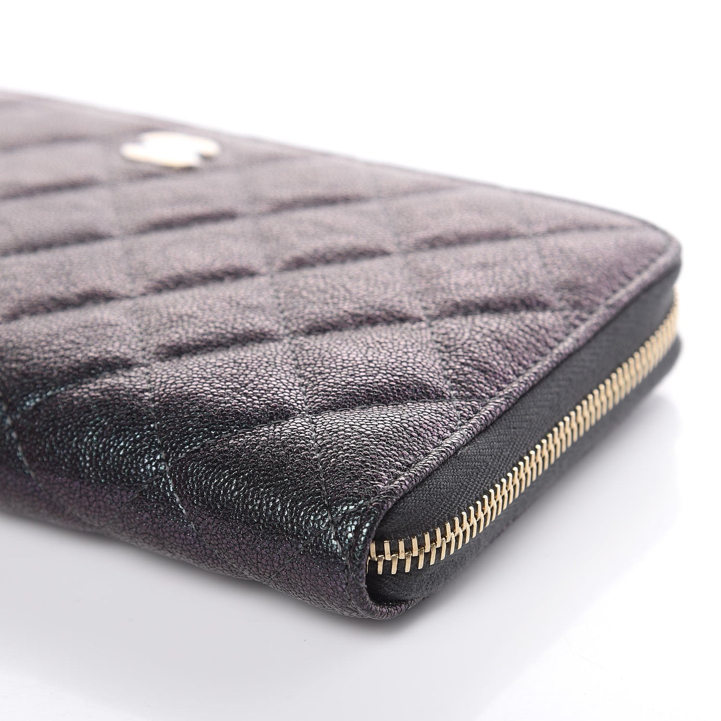 Iridescent Caviar Quilted Large Zip Around Organizer Wallet Black