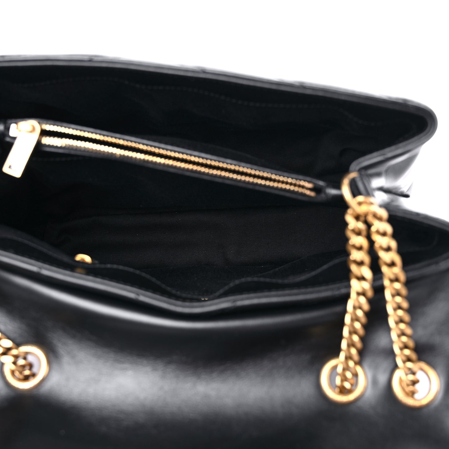Calfskin Y Quilted Monogram Medium Loulou Chain Satchel Black