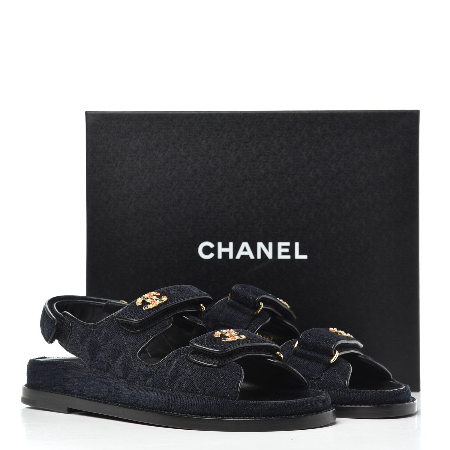 Chanel Denim Quilted Dad Sandals 38 Blue 9 of 9