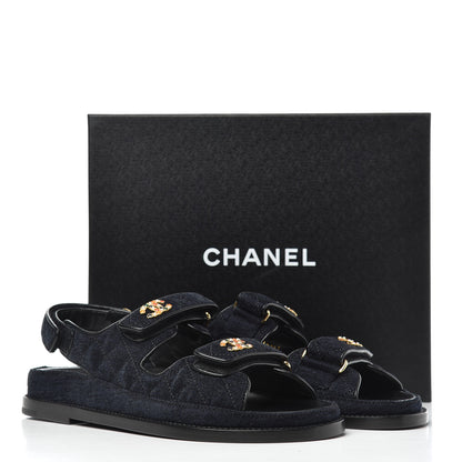 Chanel Denim Quilted Dad Sandals 38 Blue 9 of 9
