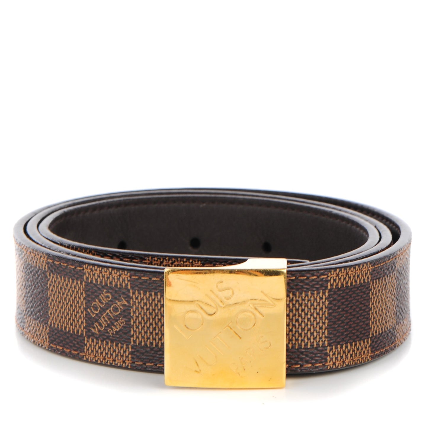 Damier Ebene LV Paris Buckle Belt Gold 90 36